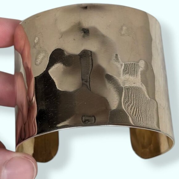 Gold Tone Hammered Metal Cuff Bracelet - Picture 2 of 6